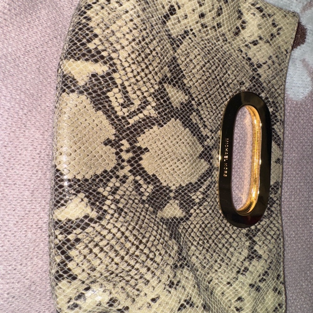 Snake Print Clutch with Gold Accent
